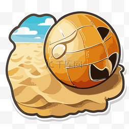 沙滩足球沙滩排球图片_沙滩上橙色球的贴纸 向量