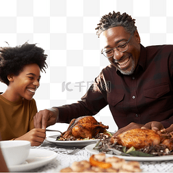 感恩节午餐时，快乐的黑人父亲在