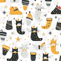 圣诞无缝图案新年装饰雪橇礼物袜