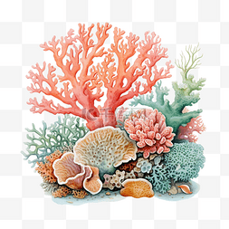 碎贝壳贝壳图片_海洋水彩珊瑚