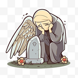 死亡悲伤卡通坟墓荣誉天使在悲伤