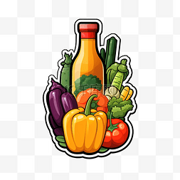 解毒图片_png背景上的贴纸风格蔬菜水果和产