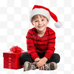 一个戴着圣诞老人帽子的孩子展示