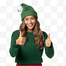 戴着圣诞帽戴着孤立绿色的女孩竖