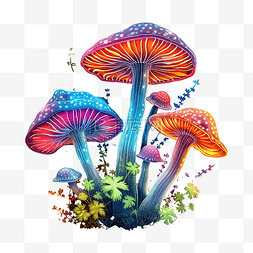 霓虹迷幻图片_三色霓虹蘑菇png插图