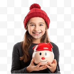 拿存钱罐图片_戴着圣诞帽拿着存钱罐的微笑小女