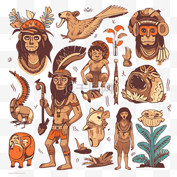 人类学剪贴画部落印第安人和动物