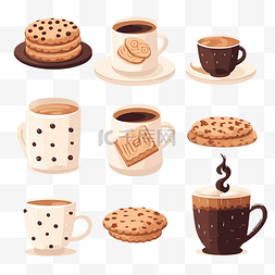 咖啡和饼干集合平面风格