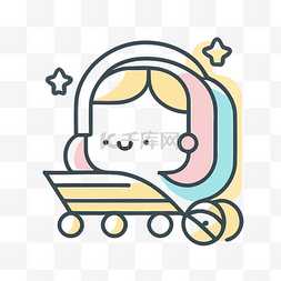 婴儿车白色图片_婴儿车里有星星的可爱女孩插画 