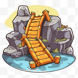 卡通智障图片_卡通风格的岩石上的木桥 向量