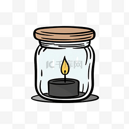 新年透明背景图片_玻璃罐中的简单涂鸦蜡烛在黑色线