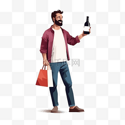纸袋里装着一瓶酒的男子从杂货店