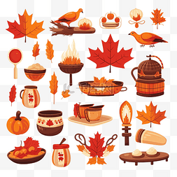 中国旗图片_加拿大感恩节卡通元素集合中的设
