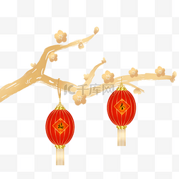 春节兔年中国新年金色梅花枝头挂