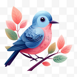 具有粉色和蓝色特征的森林鸟卡通