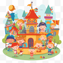 卡通城堡城堡图片_幼儿园剪贴画孩子们在城堡里一个