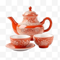 茶花瓶图片_白色背景中突显的复古东方陶瓷茶
