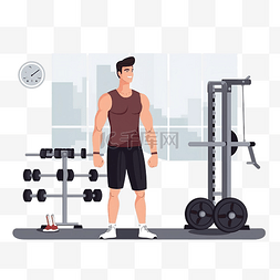 重量训练图片_健身房矢量图中的男子性格训练
