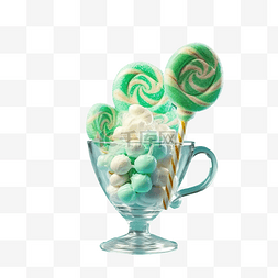 棉花糖图片_蓝色大透明棉花糖杯，上面有绿色