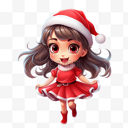 女士帽子冬季图片_穿着红色裙子和圣诞圣诞老人帽子
