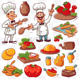 卡通厨师和厨房用品的烹饪剪贴画