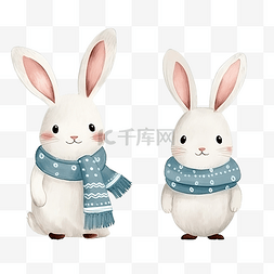 圣诞无缝图案与兔子围巾