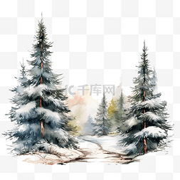 冬季雪景插画图片_圣诞插画