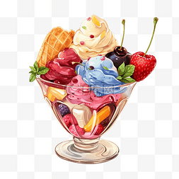 彩色u欧纳夫图片_美味的彩色冰淇淋杯，配有糖浆和
