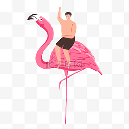 彩色水墨图片_坐在粉红色火烈鸟上的男人