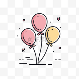粉红色星星图片_被星星包围的三个气球的线条插图