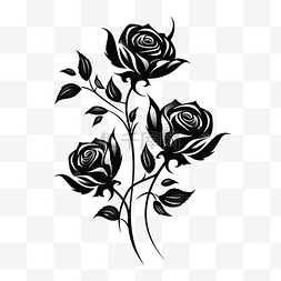没有监控图片_三朵玫瑰的黑色剪影，叶子没有背