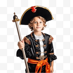 房间里的玩具图片_穿着海盗万圣节服装的男孩站在为