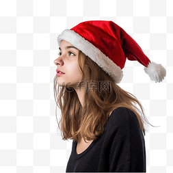 戴着圣诞帽的女孩在孤立的白色一