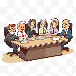 董事会会议图片_坐在会议桌旁的卡通老人的图像剪