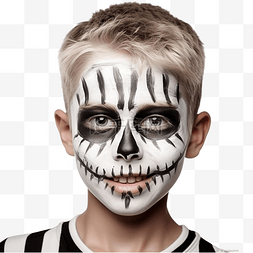 可怕骷髅图片_万圣节时脸上化妆的骷髅男孩的肖