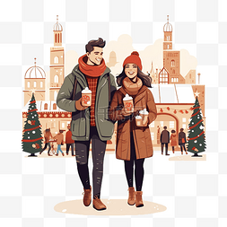 年轻的夫妇图片_弗罗茨瓦夫圣诞市场上喝酒的年轻