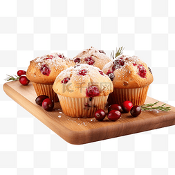 木板红图片_圣诞松饼配小红莓和迷迭香，放在