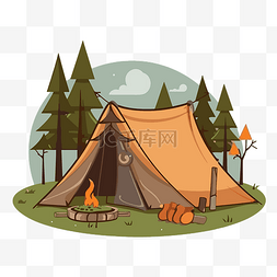 卡通露营帐篷图片_露营剪贴画 露营帐篷与火和树林