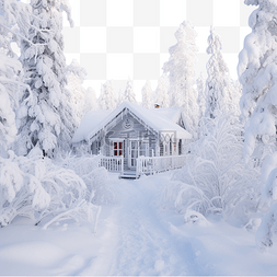 圣诞节时雪冬森林里的房子