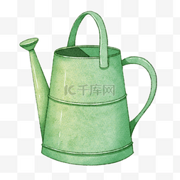 洒水壶插画图片_绿色水彩铁质洒水壶