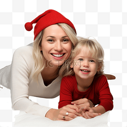 圣诞节快乐的母亲和女儿躺在地板
