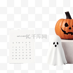 十月日历图片_抽象鬼魂和十月日历，带复制空间