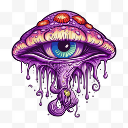 神奇的紫色蘑菇，带眼睛贴纸或万