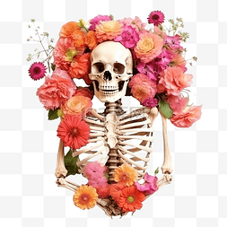 人体骨骼和孤立的花朵