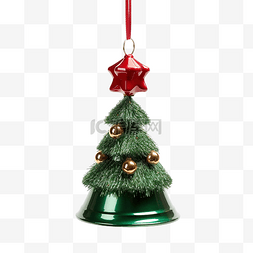 周围的装饰图片_绿色的圣诞树上挂着一个红色的圣