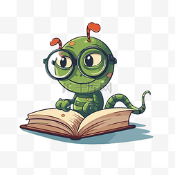 书虫图片_书虫剪贴画卡通绿虫戴着眼镜正在