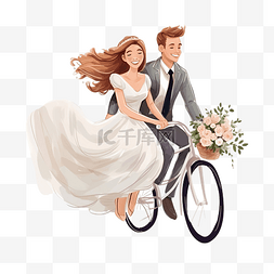 骑自行的女孩图片_美丽的年轻刚结婚的新婚夫妇骑自