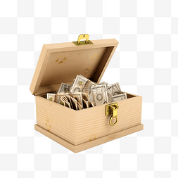 木制储蓄箱中欧元纸币的 3d 渲染