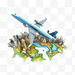 环游世界图片_乘飞机环游世界的 3d 插图