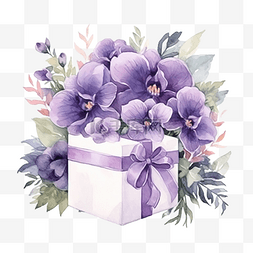 植物ps花卉植物图片_紫色紫罗兰花卉组合物与礼品盒花